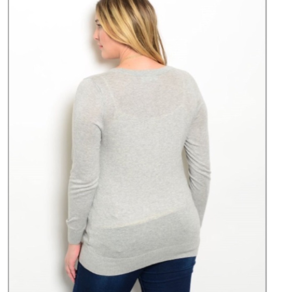 NEW PLUS gray button up cardigan sweater w/ pocket - Picture 3 of 3