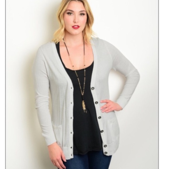 NEW PLUS gray button up cardigan sweater w/ pocket - Picture 2 of 3