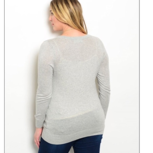 NEW PLUS gray button up cardigan sweater w/ pocket - Picture 3 of 3