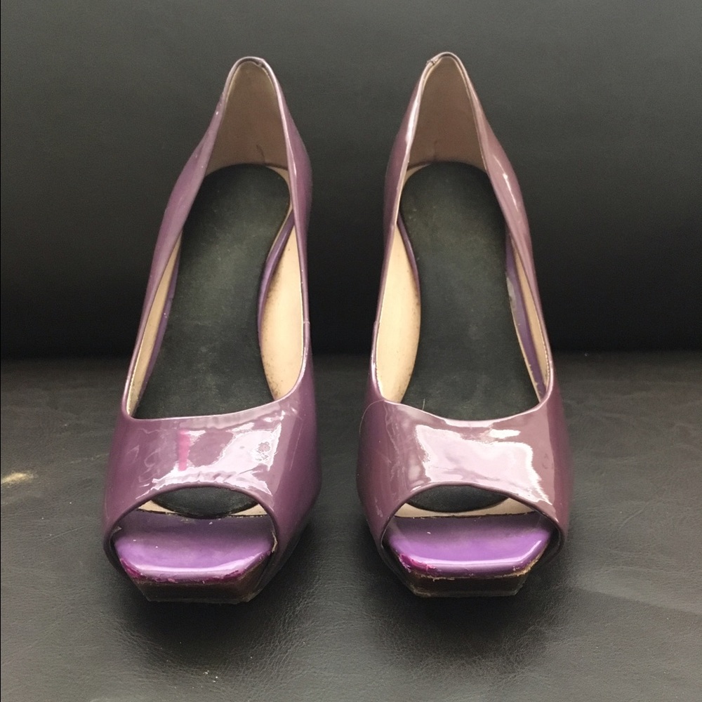 Purple patent leather heels