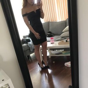 Tobi off the shoulder black fitted dress
