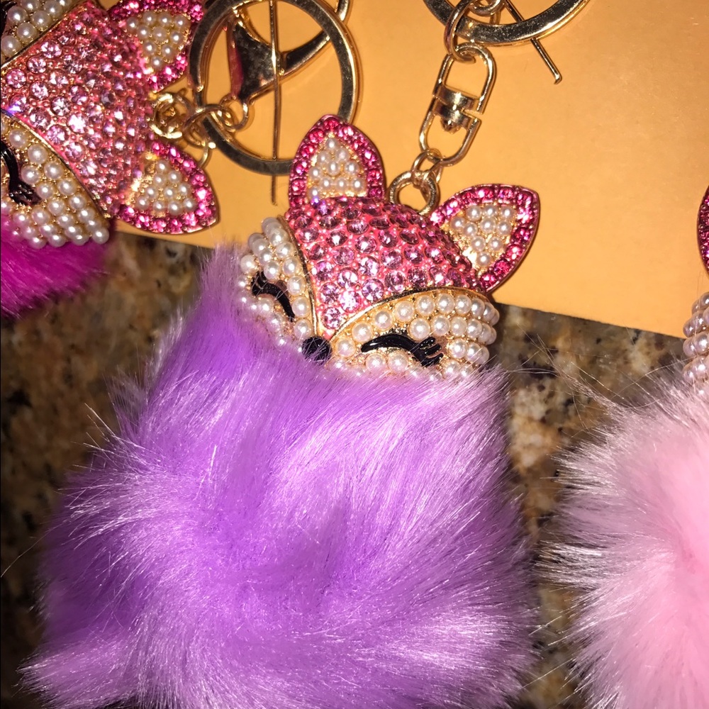 POM POM Fox Faux Fur Keychain Holder or Bag Charm