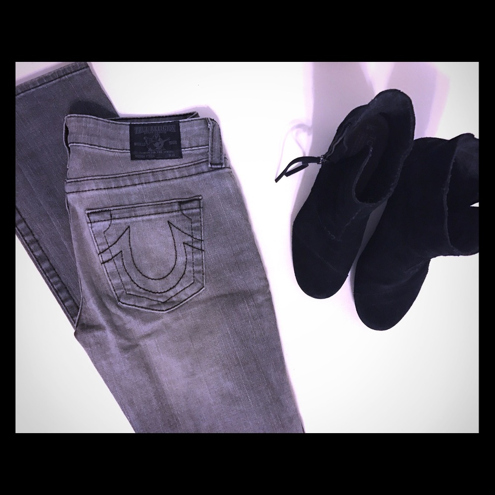 True Religion Gray faded skinny jeans