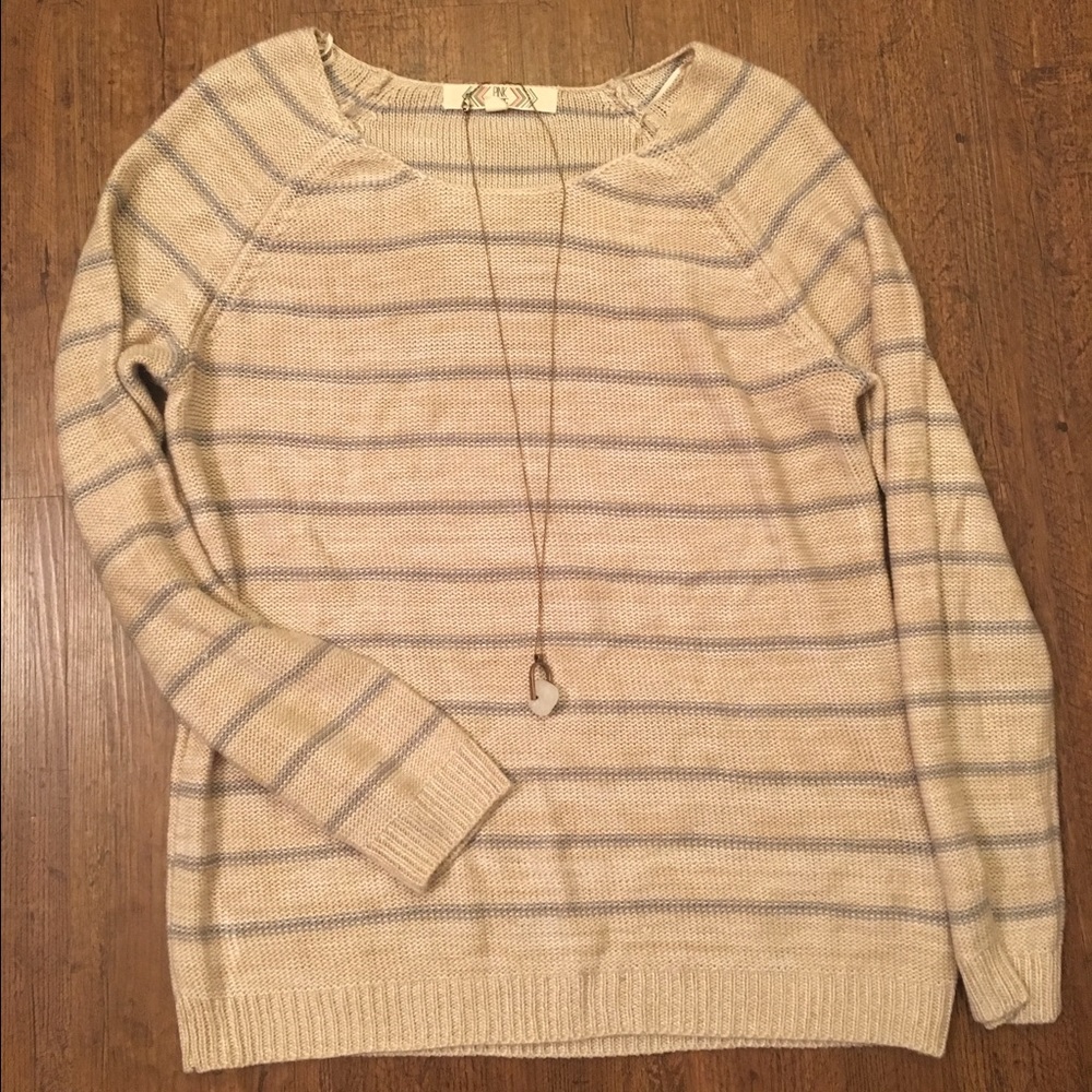 Light brown and grey long sleeve sweater