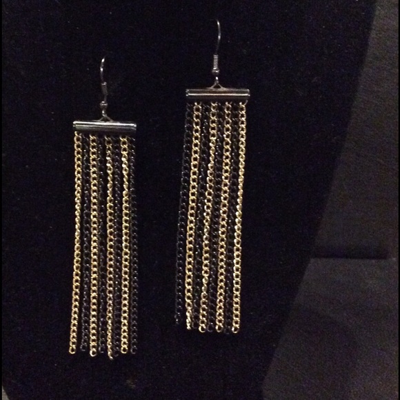 Jewelry - Gunmetal and Gold Drop-Chain Statement Earrings