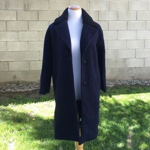 ZARA Coat Navy Button Fleece Blue Pockets