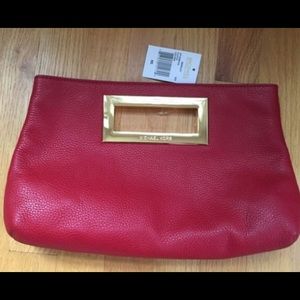 Michael Kors red leather clutch handbag gold hardw