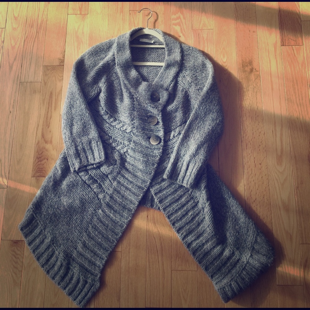 Brown and white button cardigan sweater long