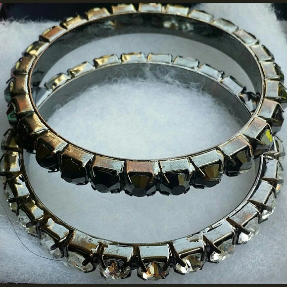 Hematite Stacked Crystal bangle set of two - Picture 1 of 2