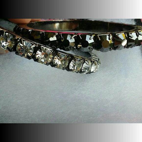 Hematite Stacked Crystal bangle set of two - Picture 2 of 2