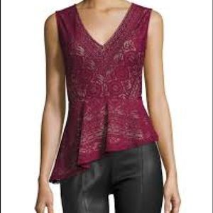 BCBG Avalon Lace Peplum Top Deep Cranberry SZ XS