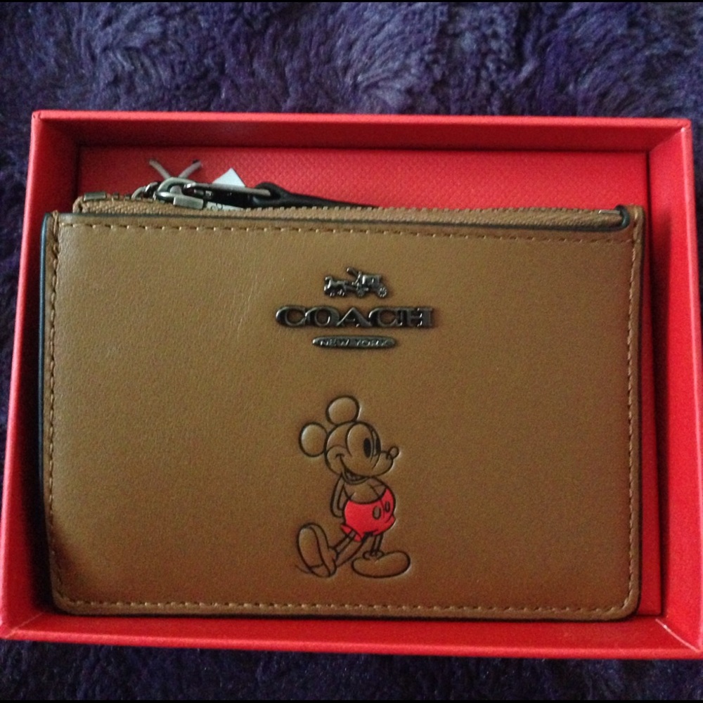Coach Mickey Mouse brown ID holder