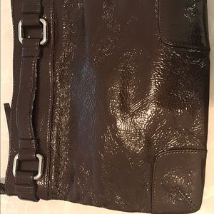 Club Monaco patent leather brown clutch
