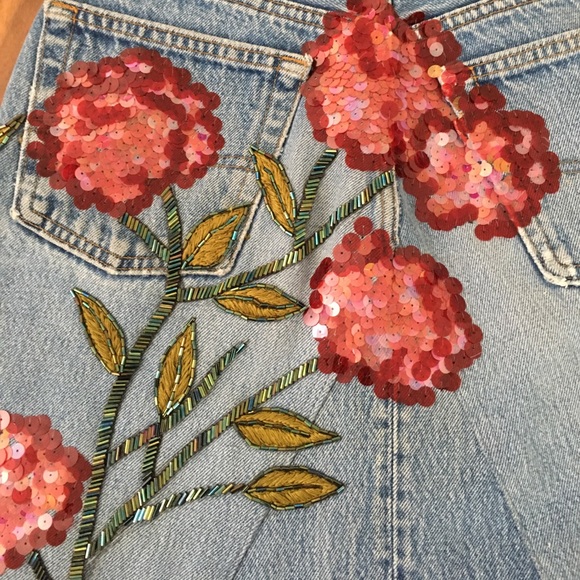 Hand embroidered and embellished denim skirt - Picture 4 of 5