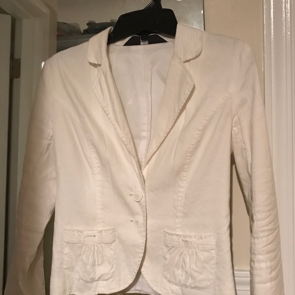 White cotton linen fitted jacket