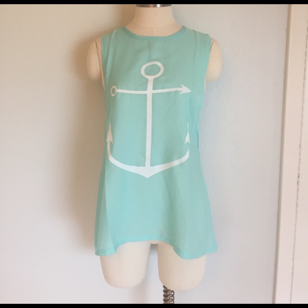 Aqua Anchor Tank Top NWOT