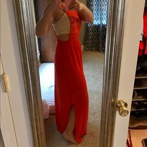 NWT medium red maxi dress with nude crop top