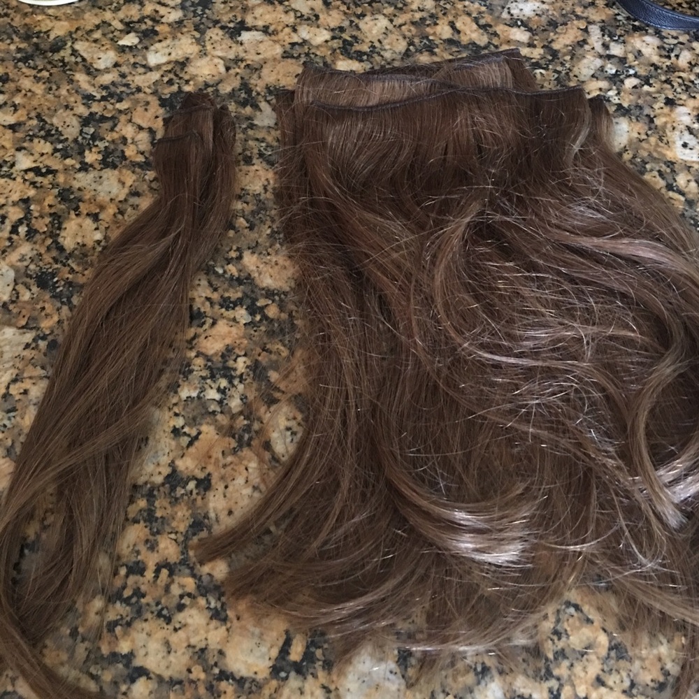 Chestnut brown Luxy hair extensions trimmed