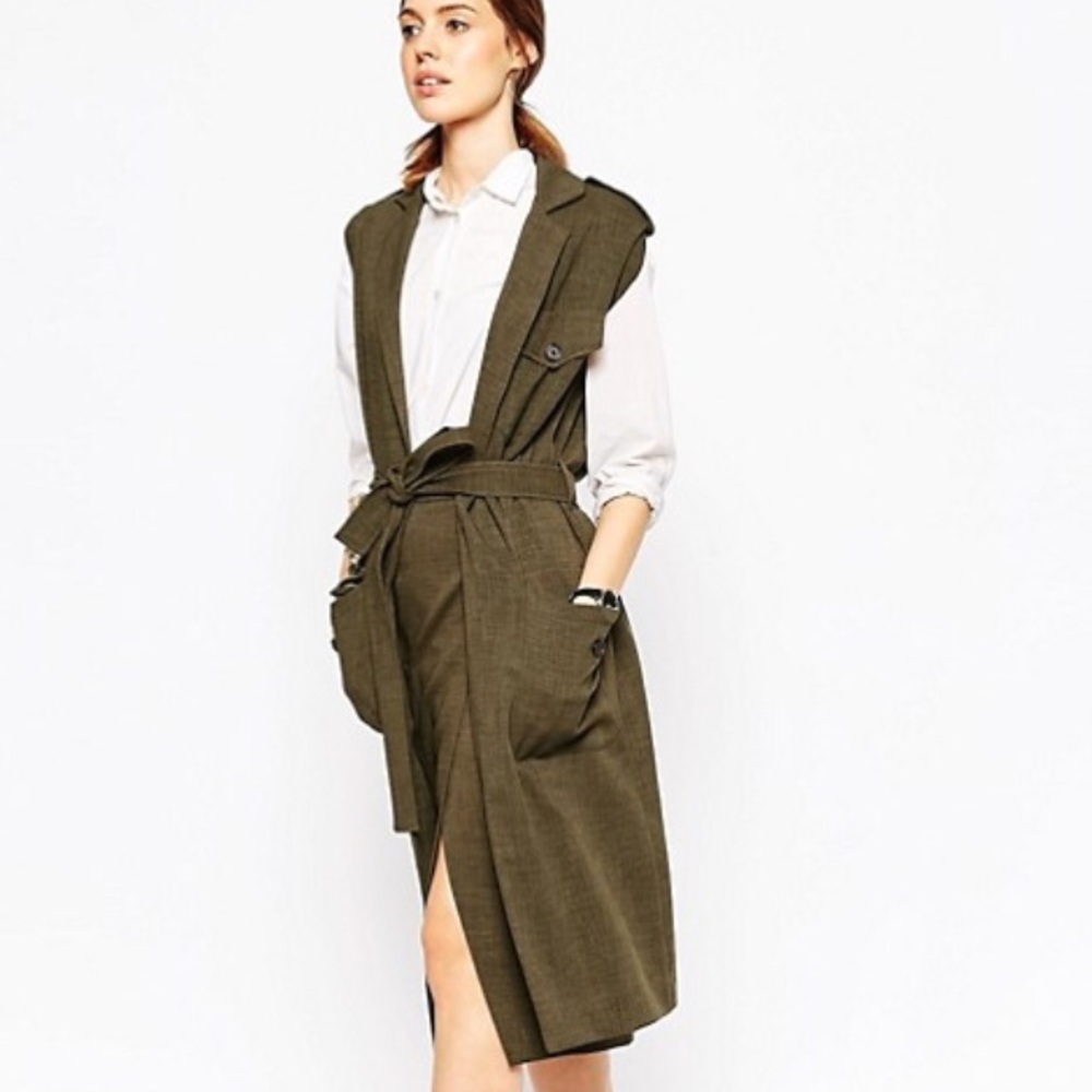 ASOS Sleeveless Military Trench Vest Jacket 0 2 XS