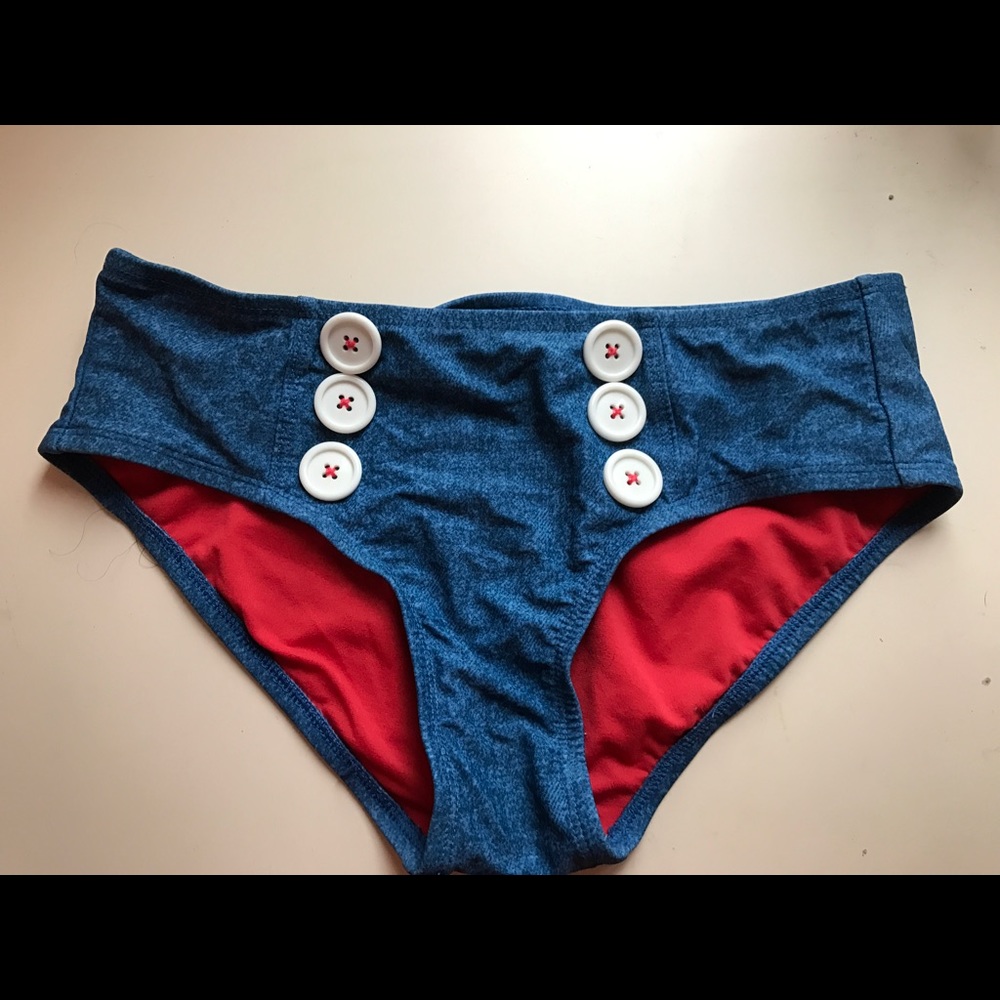 Mid-Waisted Faux Denim Bikini Bottom