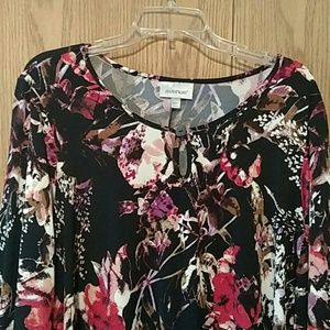 Red and pink floral with black background