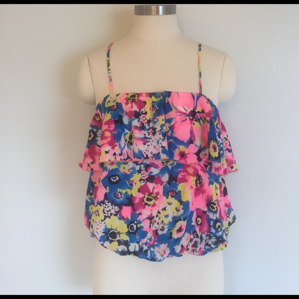 Floral Ruffle Spaghetti Strap Tank