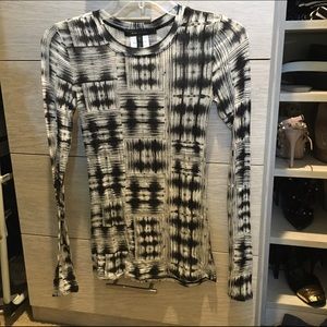 BCBG Stretchy Knit Shirt Black White Pattern XS