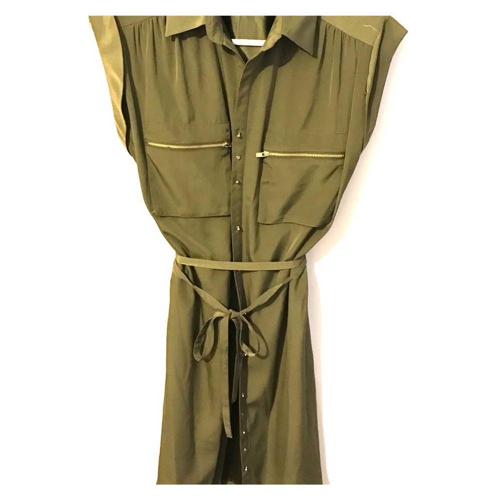 Army green button down dress