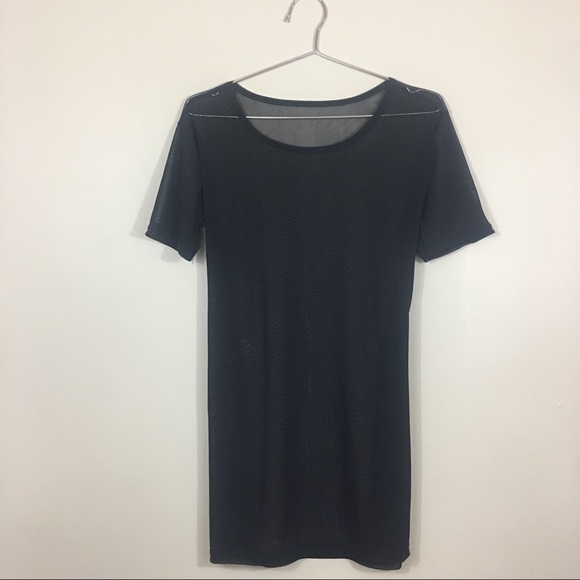 Black Mesh Oversized Jersey Dress Overlay - Picture 6 of 7