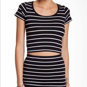 Two Piece Black and White Striped Shirt and Skirt