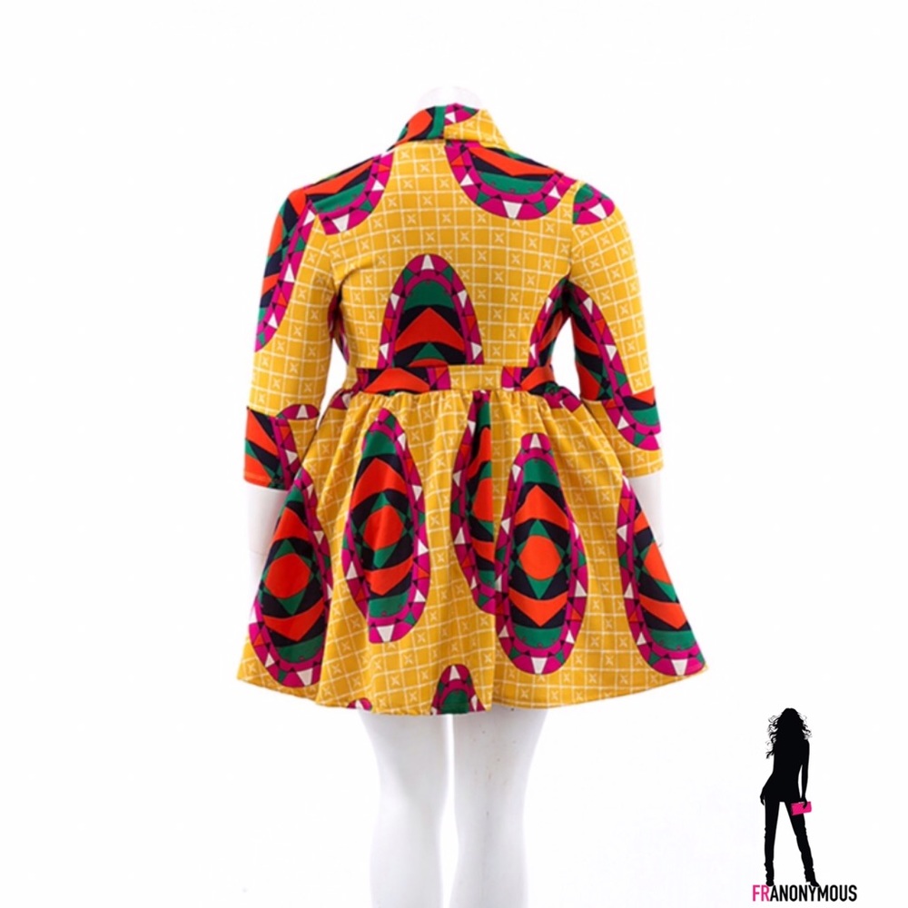 PLUS Multi-Printed Full Skirt Long Sleeve Dress - Picture 3 of 3