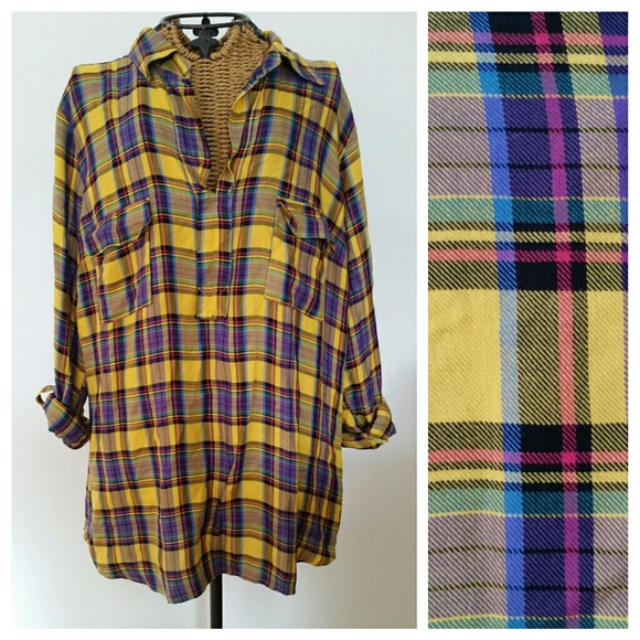 NFS SPLENDID plaid rayon rolled sleeves top L - Picture 5 of 6
