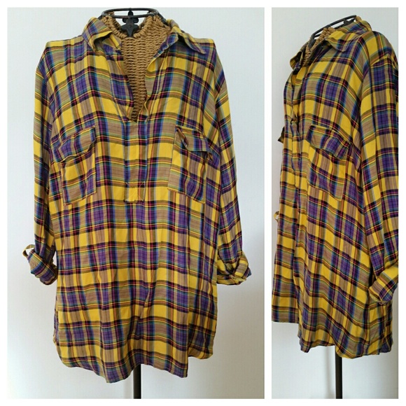 NFS SPLENDID plaid rayon rolled sleeves top L - Picture 6 of 6