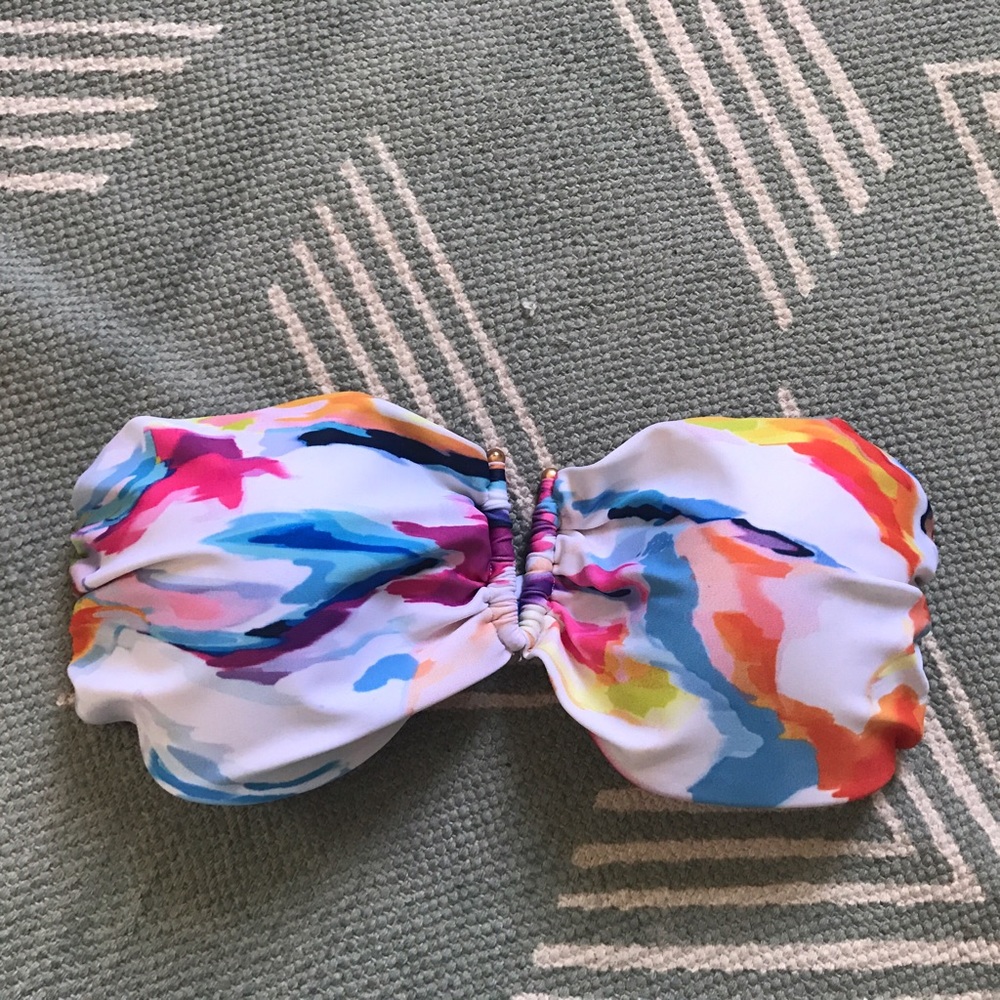 L*Space rainbow watercolor bandeau bikini top M