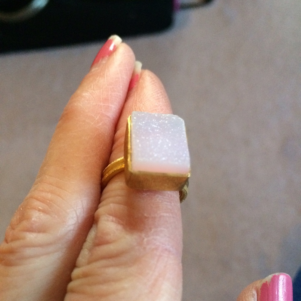 Vintage gold plated ring with pink sugar stone.