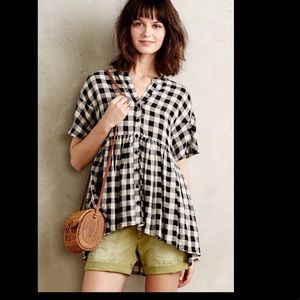 Anthropologie Tylho Checkered Peplum Top