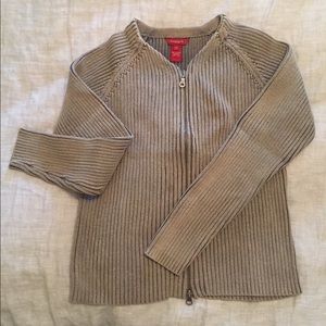 Olive gray/green, zip-up sweater