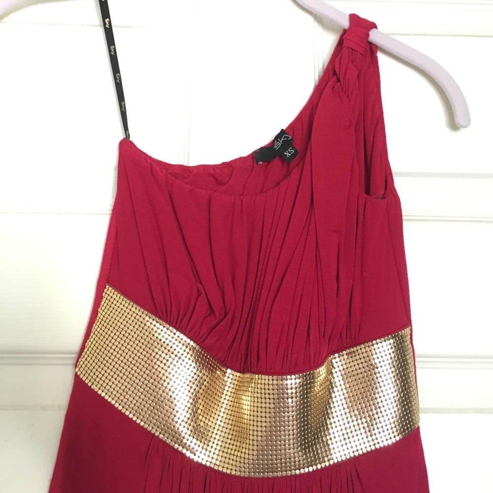 SKY brand One Shoulder Red Top with Gold Band ❤