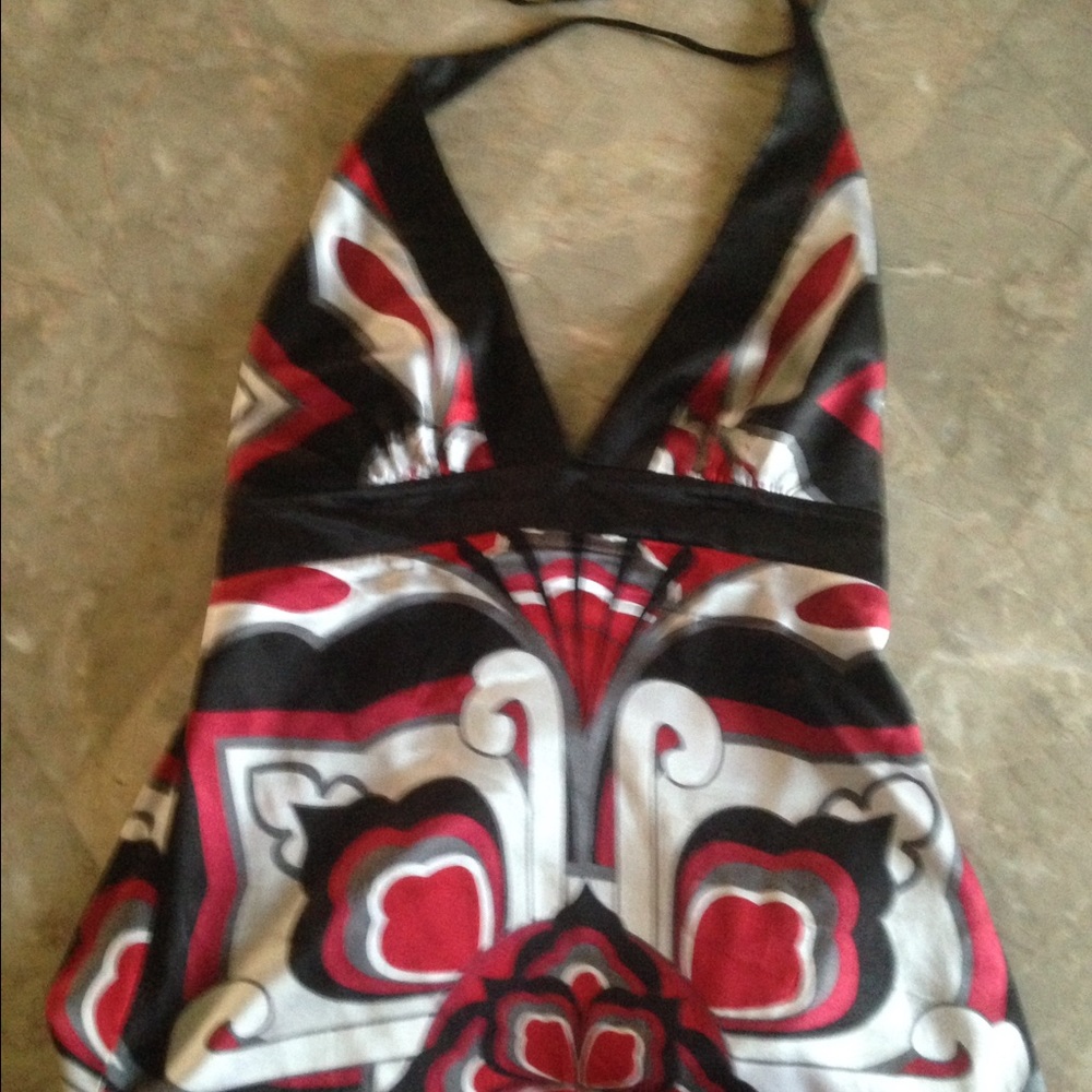 Bebe silky halter with deep plunge