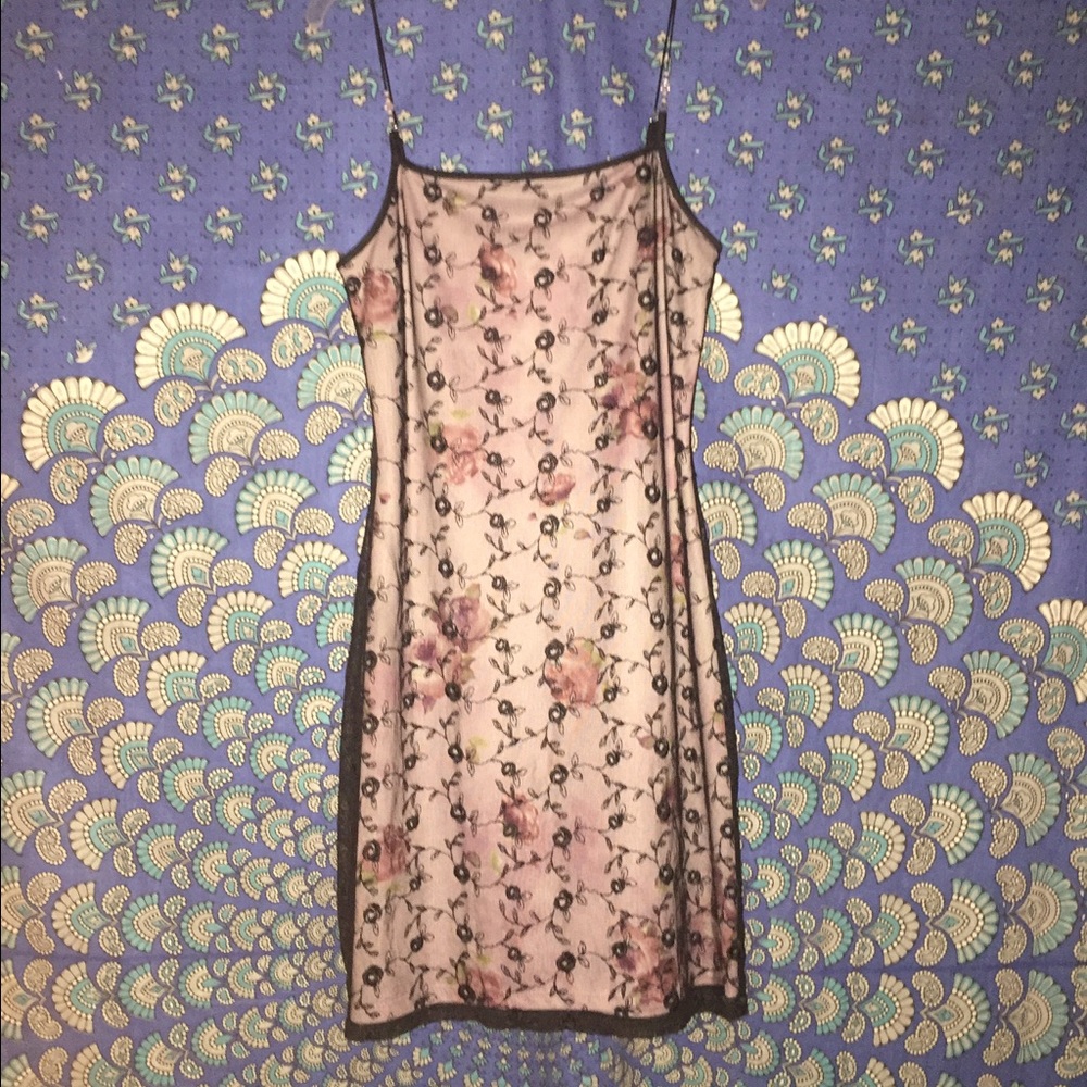 90s Black Lace Floral Mini Dress RARE