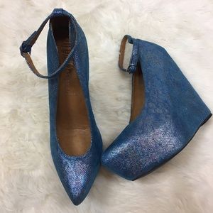 Jeffery Campbell Mermaid Blue Shiny Wedges (Tall)