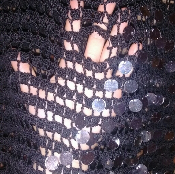 Vintage 80s crochet sequin see through tank rayon - Picture 5 of 6