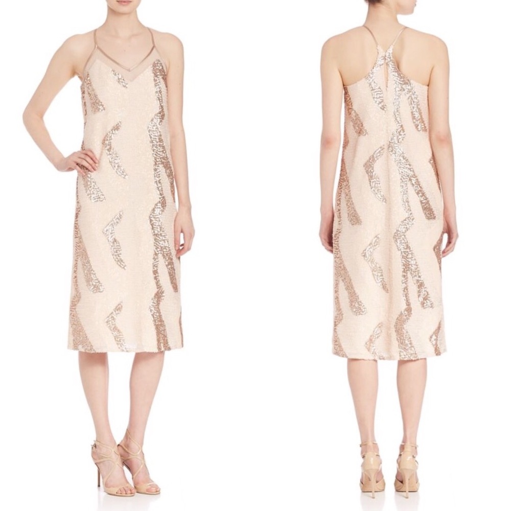 ABS Allen Schwartz nude sequin beaded dress-size S