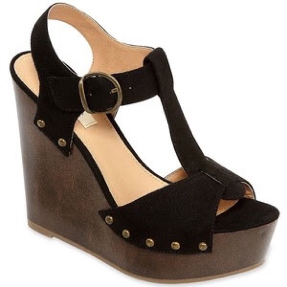 Olsenboye Shoes - Olsenboye Black T-Strap Platform Wedges