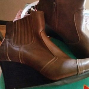 Brown Wedge Heel Booties size 9W