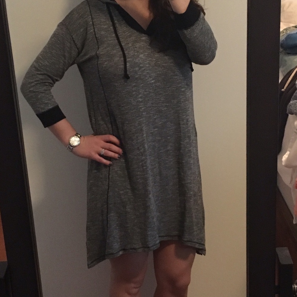 Black and Grey Hooded Sweatshirt Tunic