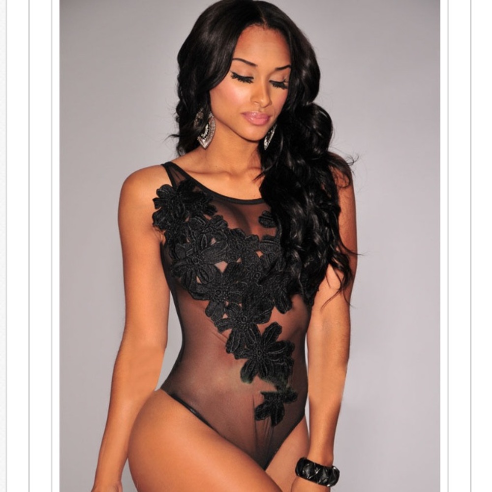 NWT Black Mesh & Floral Bodysuit