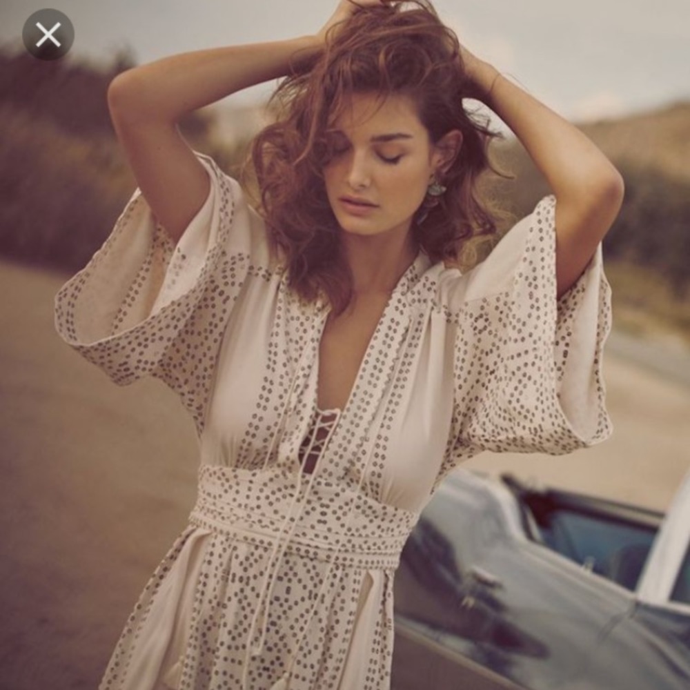 Free People long ivory beaded boho dress