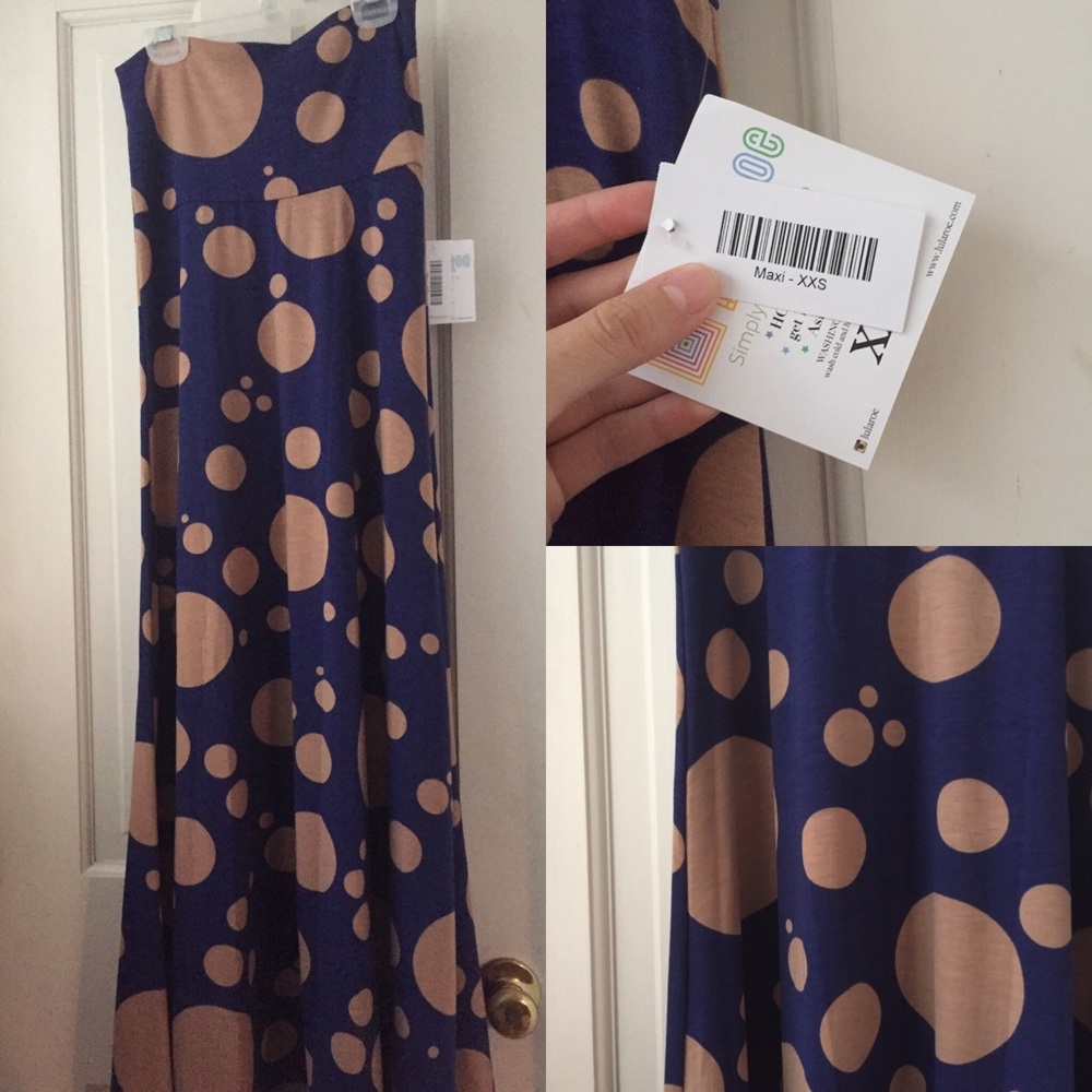 navy/tan LuLaRoe maxi skirt