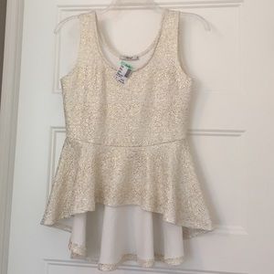 NWT! Papaya Gold Sparkle Top with Asymmetrical Hem